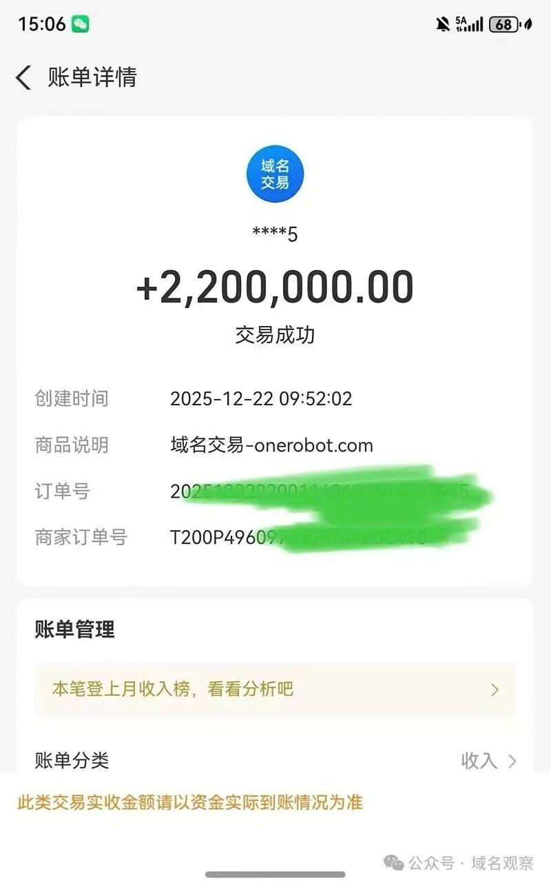 onerobot. com 域名一口价253万元交易